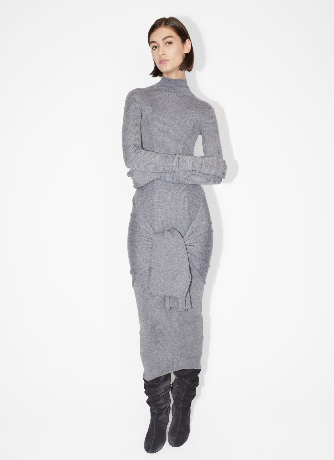 Silk and cashmere dress ALAÏA GRAY SILK AND CASHMERE DRESS